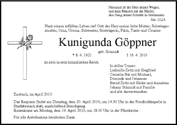 Anzeige von Kunigunda Göppner von MGO