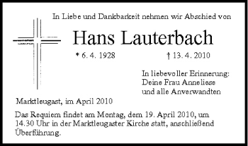 Anzeige von Hans Lauterbach von MGO