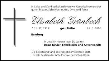 Anzeige von Elisabeth Grünbeck von MGO