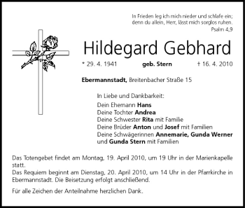 Anzeige von Hildegard Gebhard von MGO