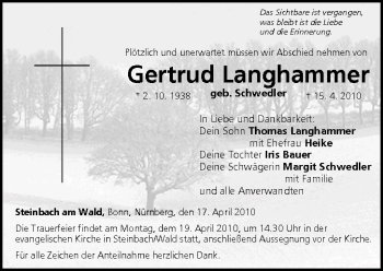 Anzeige von Gertrud Langhammer von MGO