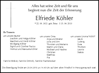 Anzeige von Elfriede Köhler von MGO