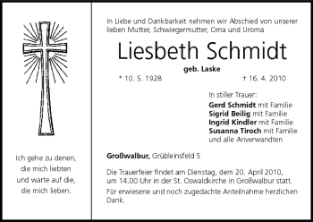Anzeige von Liesbeth Schmidt von MGO
