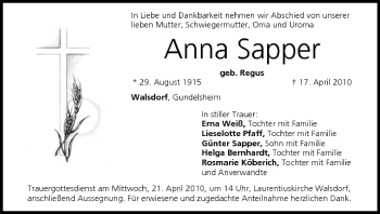 Anzeige von Anna Sapper von MGO