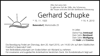 Anzeige von Gerhard Schupke von MGO