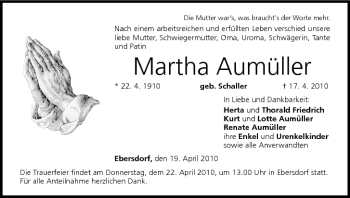 Anzeige von Martha Aumüller von MGO