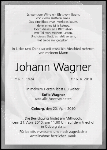 Anzeige von Johann Wagner von MGO