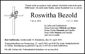 Anzeige von Roswitha Bezold von MGO