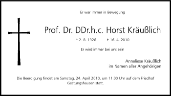 Anzeige von Horst Kräußlich von MGO