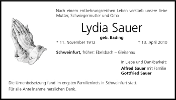 Anzeige von Lydia Sauer von MGO