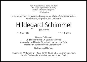 Anzeige von Hildegard Schimmel von MGO