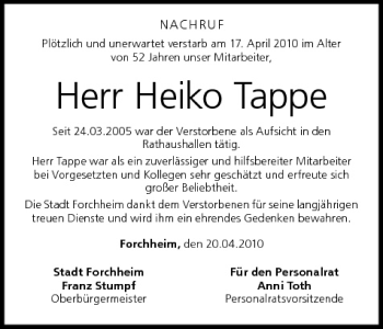 Anzeige von Heiko Tappe von MGO
