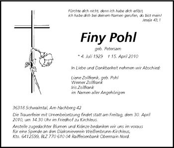 Anzeige von Finy Pohl von MGO
