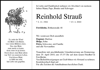 Anzeige von Reinhold Strauß von MGO
