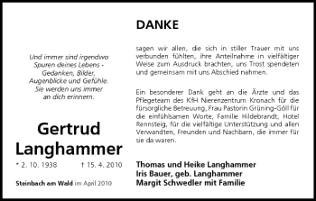 Anzeige von Gertrud Langhammer von MGO