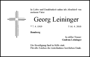Anzeige von Georg Leininger von MGO