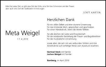 Anzeige von Meta Weigel von MGO