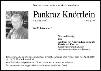Anzeige von Pankraz Knörrlein von MGO