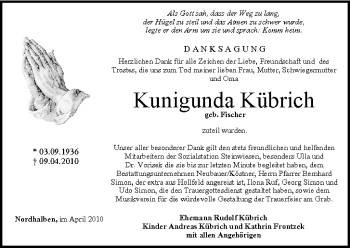 Anzeige von Kunigunda Kübrich von MGO