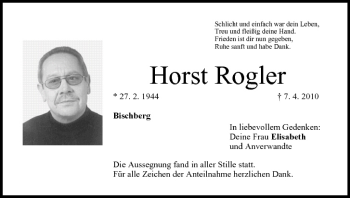Anzeige von Horst Rogler von MGO