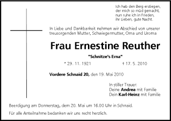 Anzeige von Ernestine Reuther von MGO