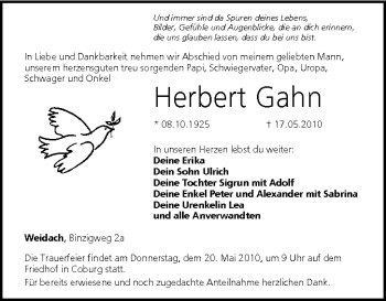 Anzeige von Herbert Gahn von MGO