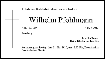 Anzeige von Wilhelm Pfohlmann von MGO