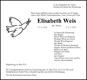 Anzeige von Elisabeth Weis von MGO