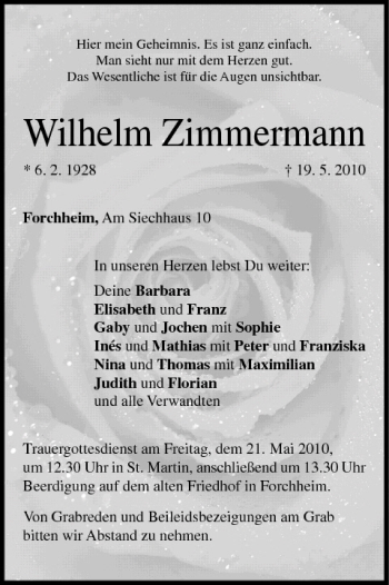 Anzeige von Wilhelm Zimmermann von MGO