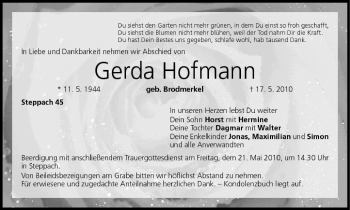 Anzeige von Gerda Hofmann von MGO