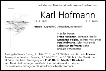 Anzeige von Karl Hofmann von MGO