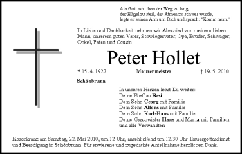 Anzeige von Peter Hollet von MGO