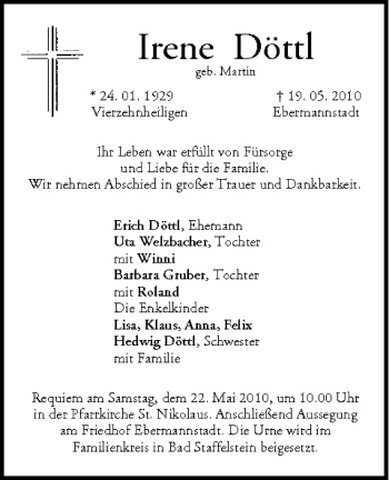 Anzeige von Irene Döttl von MGO