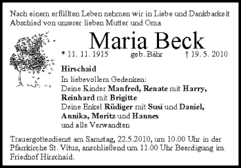 Anzeige von Maria Beck von MGO