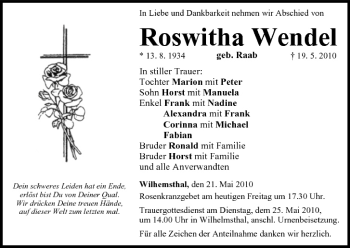 Anzeige von Roswitha Wendel von MGO