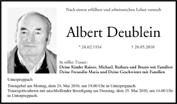 Anzeige von Albert Deublein von MGO