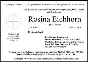 Anzeige von Rosina Eichhorn von MGO