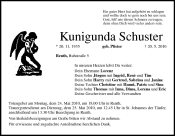 Anzeige von Kumgunda Schuster von MGO