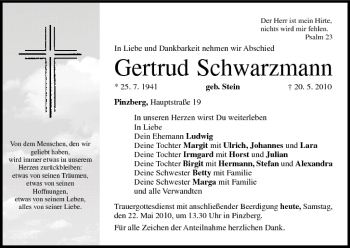 Anzeige von Gertrud Schwarzmann von MGO