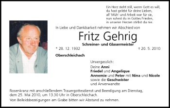 Anzeige von Fritz Gehrig von MGO