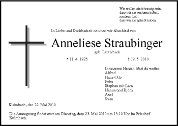 Anzeige von Anneliese Straubinger von MGO