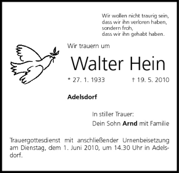 Anzeige von Walter Hein von MGO