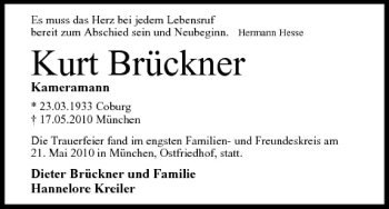 Anzeige von Kurt Brückner von MGO