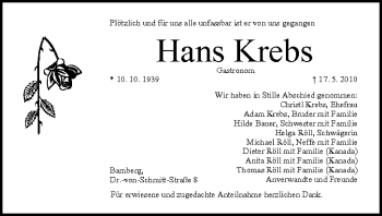 Anzeige von Hans Krebs von MGO