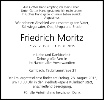 Anzeige von Friedrich Moritz von MGO