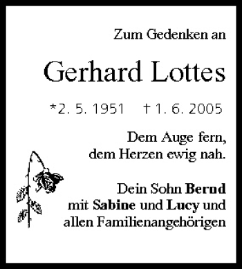 Anzeige von Gerhard Lottes von MGO