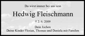 Anzeige von Hedwig Fleischmann von MGO
