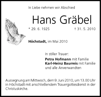 Anzeige von Hans Gräbel von MGO