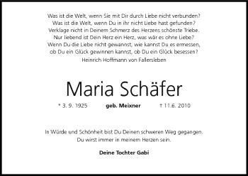 Anzeige von Maria Schäfer von MGO