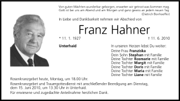 Anzeige von Franz Hahner von MGO